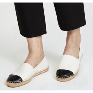 Tory Burch Women 10M Black White Leather Color Block Flat Espadrille Flats Shoe